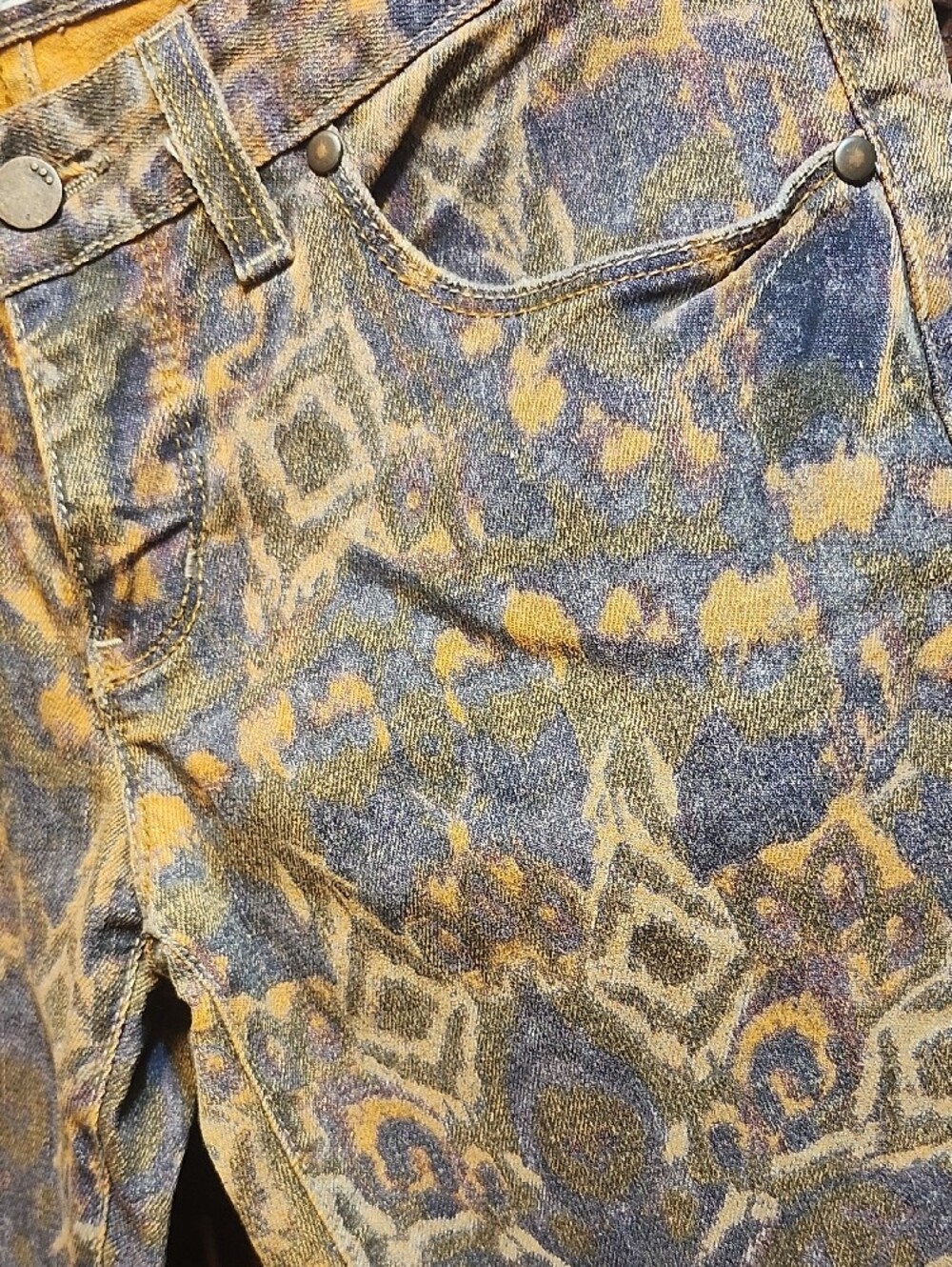 Free People Indigo and Mustard Patterned Skinny Jeans - Picture 3 of 5